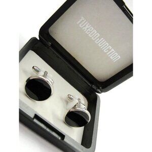 Tuxedo Junction Round Cufflinks Black & Silver Tone New IOB